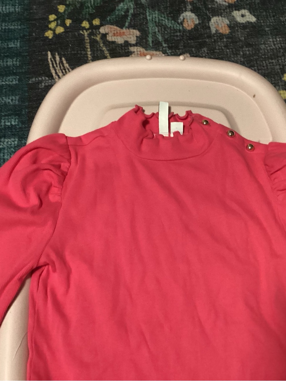 Janie and Jack Coral Pink Long-Sleeve Ruffle Mock Neck Top with Shoulder Buttons